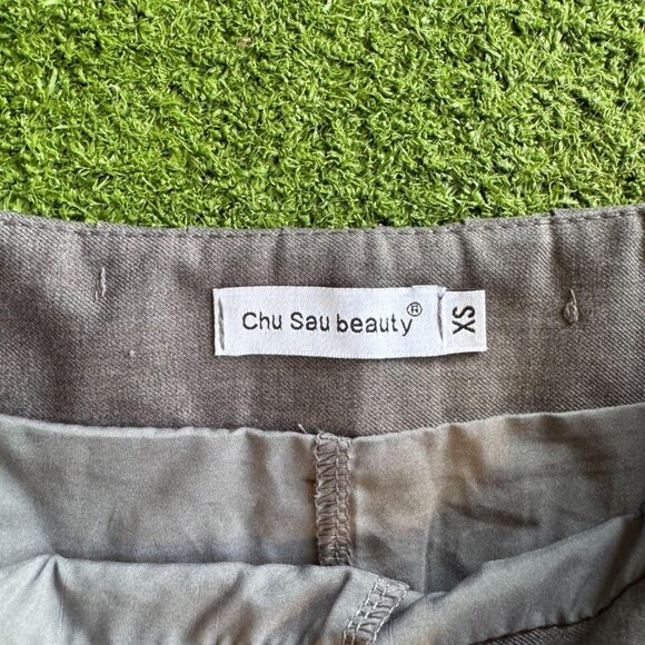 Gray Pleated Mini Skirt with Ties - Picture 2 of 3